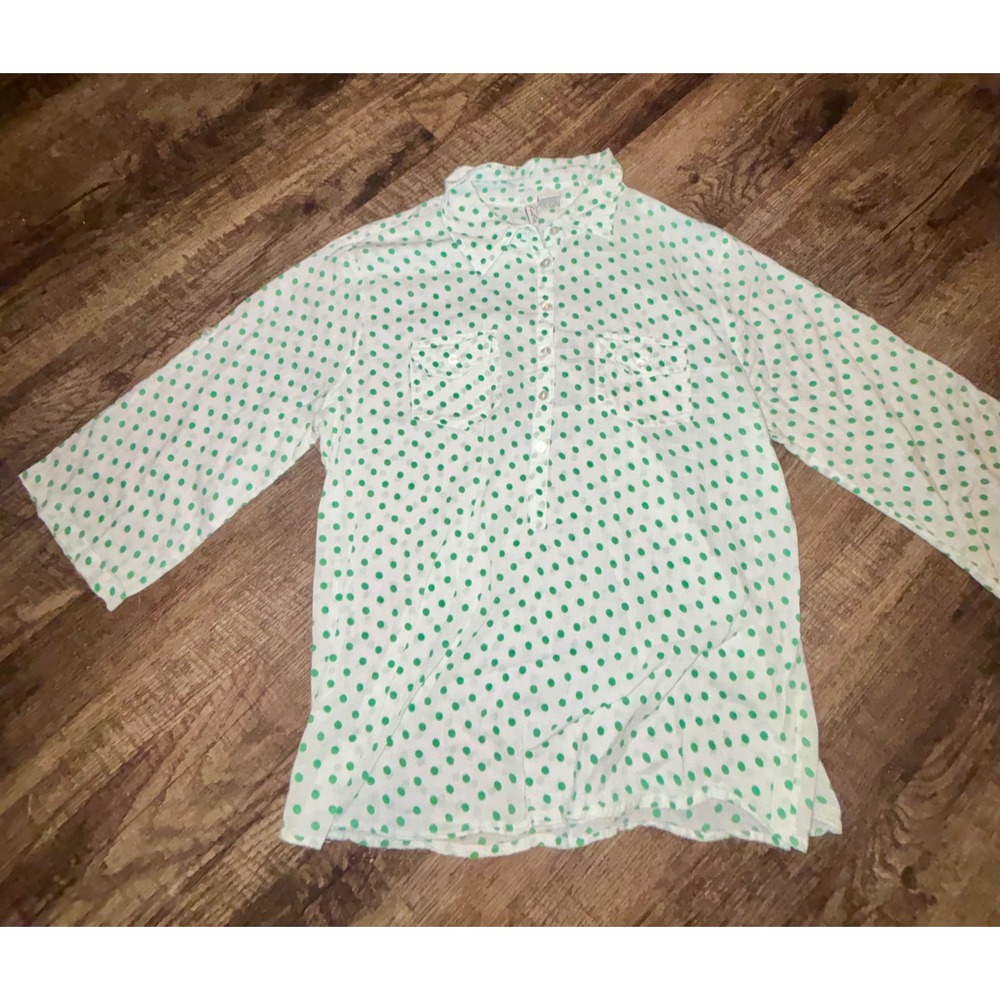 Love Potion Green Polka Dot Cotton Tunic Top 3/4 Sleeve XL